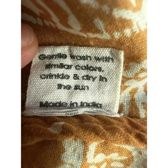 Magnolia Pearl Boho Style Mustard & Cream Floral Print Dress w/Button Front - Picture 10 of 11